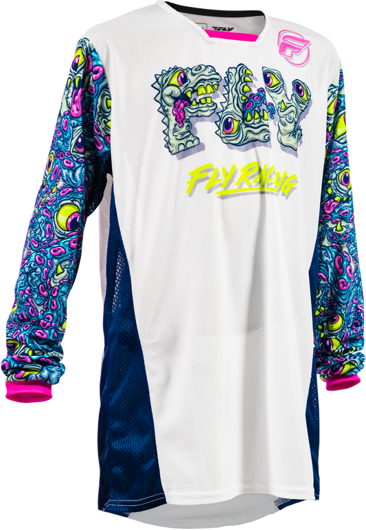 Fly Racing YTH Kinetic Mesh Mutant Jersey White/Blue/Yellow - Part 380 - 334YL - Kelly Motorsports