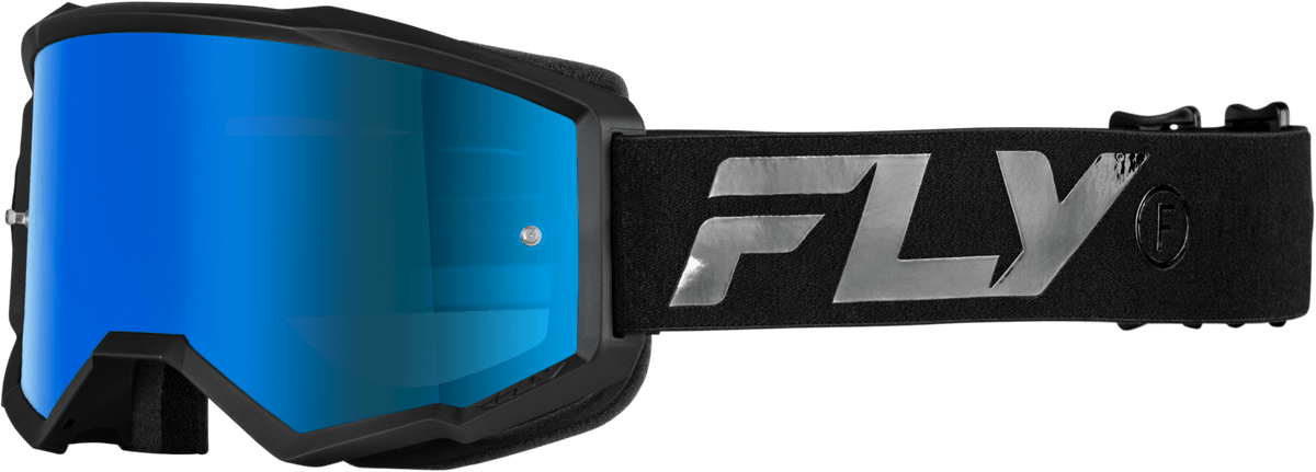 FLY RACING Zone Goggle Black/Black with Sky Blue Mirror and Smoke Lens - Kelly Motorsports