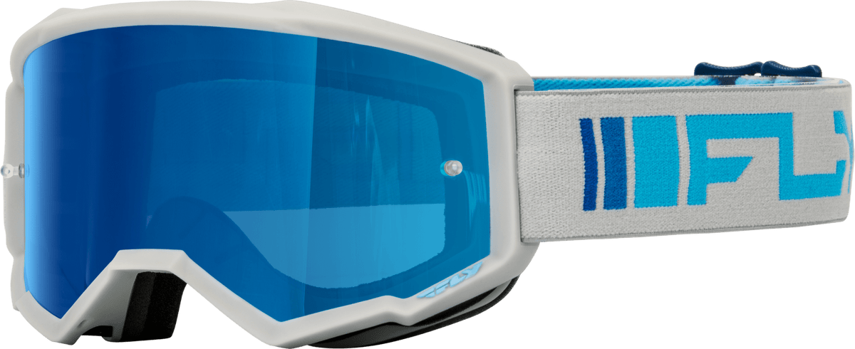 Fly Racing Zone Goggle Silver/Blue with Dark Blue Mirror Smoke Lens - Kelly Motorsports