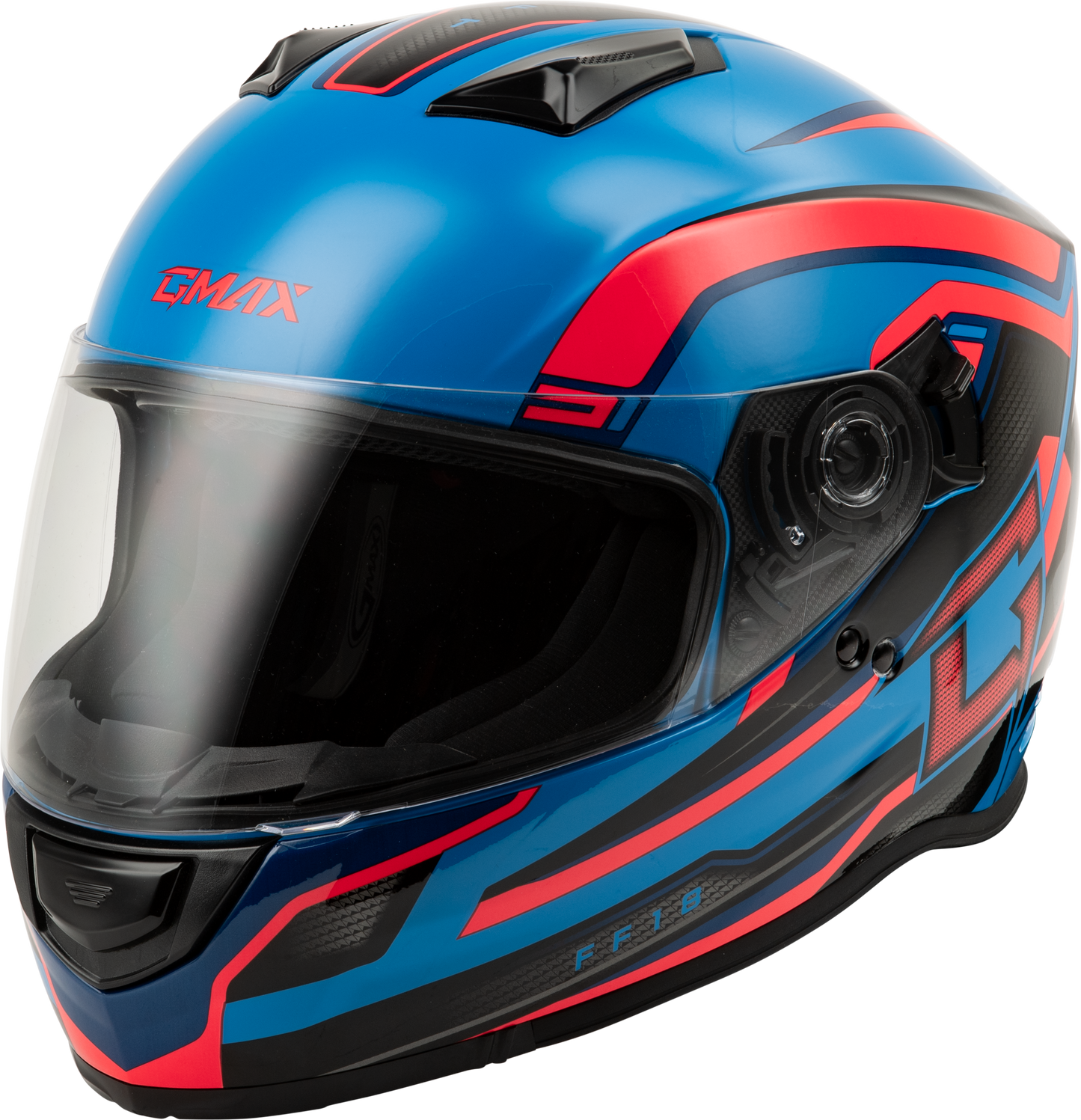 GMAX F11811213 FF 18 Drift Helmet Black/Blue/Red XS – DOT Approved Motorcycle Helmet with Sun Shade and Advanced Ventilation - Kelly Motorsports