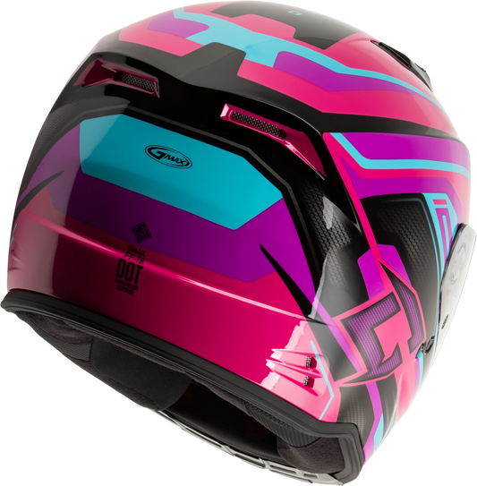 GMAX F11811394 FF 18 Drift Helmet Pink/Blue/Black Small with Sun Shade and Intercom Compatibility - Kelly Motorsports