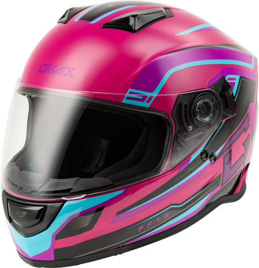 GMAX F11811394 FF 18 Drift Helmet Pink/Blue/Black Small with Sun Shade and Intercom Compatibility - Kelly Motorsports