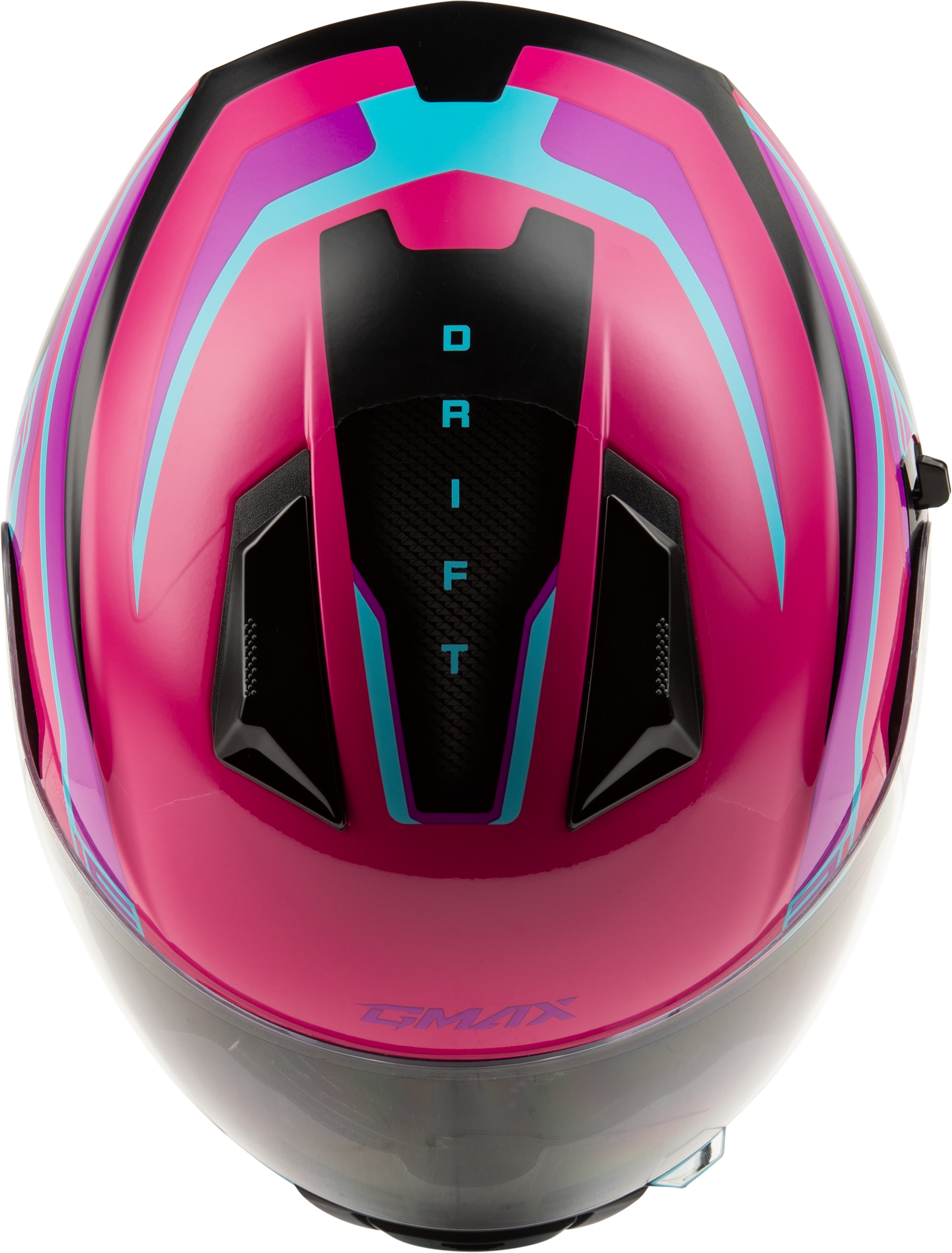 GMAX F11811396 FF 18 Drift Helmet Pink/Blue/Black Large with Sun Shade and Intercom Compatibility - Kelly Motorsports