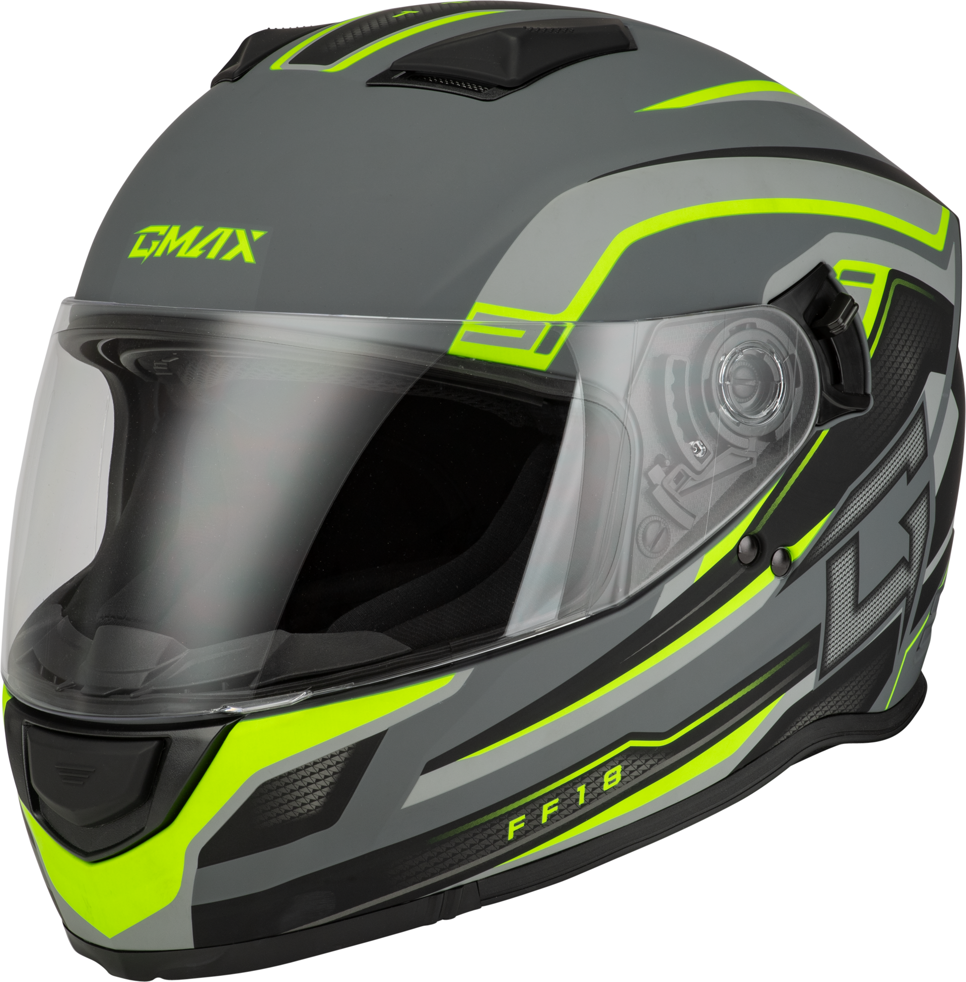 GMAX F1181334 FF 18 Drift Helmet Matte Grey with Hi - Viz Sun Shield - Kelly Motorsports