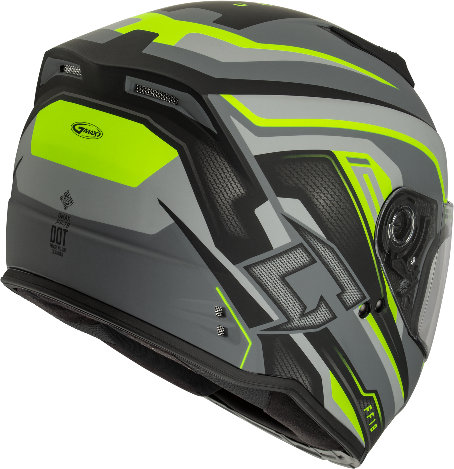 GMAX F1181335 FF 18 Drift Helmet Matte Grey/Hi Viz Medium with Sun Shade and Advanced Ventilation - Kelly Motorsports