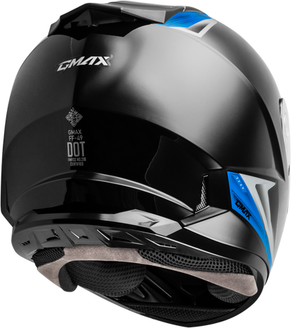GMAX FF - 49 Syth Helmet Black/Blue – Lightweight DOT Approved Motorcycle Helmet with COOLMAX® Interior and UV400 Shield - Kelly Motorsports
