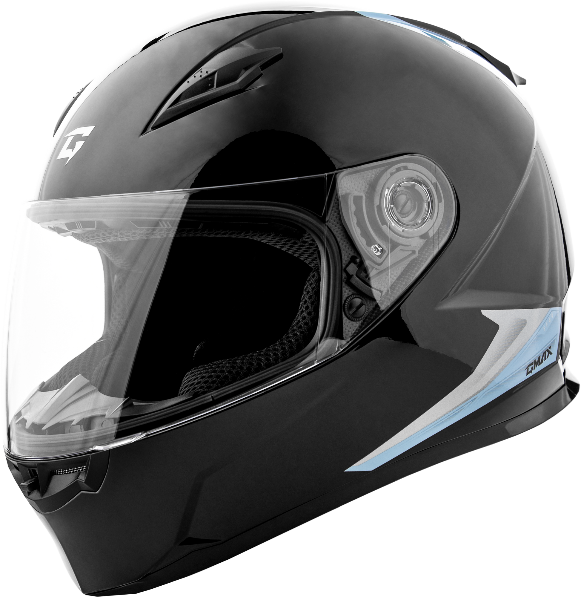 GMAX FF - 49 SYTH Helmet Black/Silver Blue Medium – DOT Approved Motorcycle Helmet with COOLMAX Interior and UV400 Shield - Kelly Motorsports