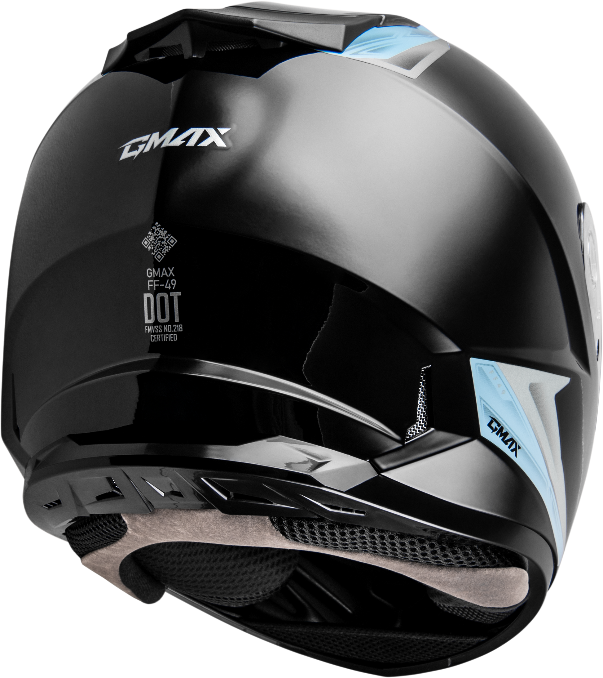 GMAX FF - 49 Syth Helmet Black/Silver Blue Small - Lightweight DOT Approved Motorcycle Helmet with COOLMAX® Interior and UV400 Shield - Kelly Motorsports