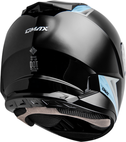 GMAX FF - 49 SYTH Motorcycle Helmet Black/Silver Blue with Coolmax Interior and UV400 Shield - Kelly Motorsports