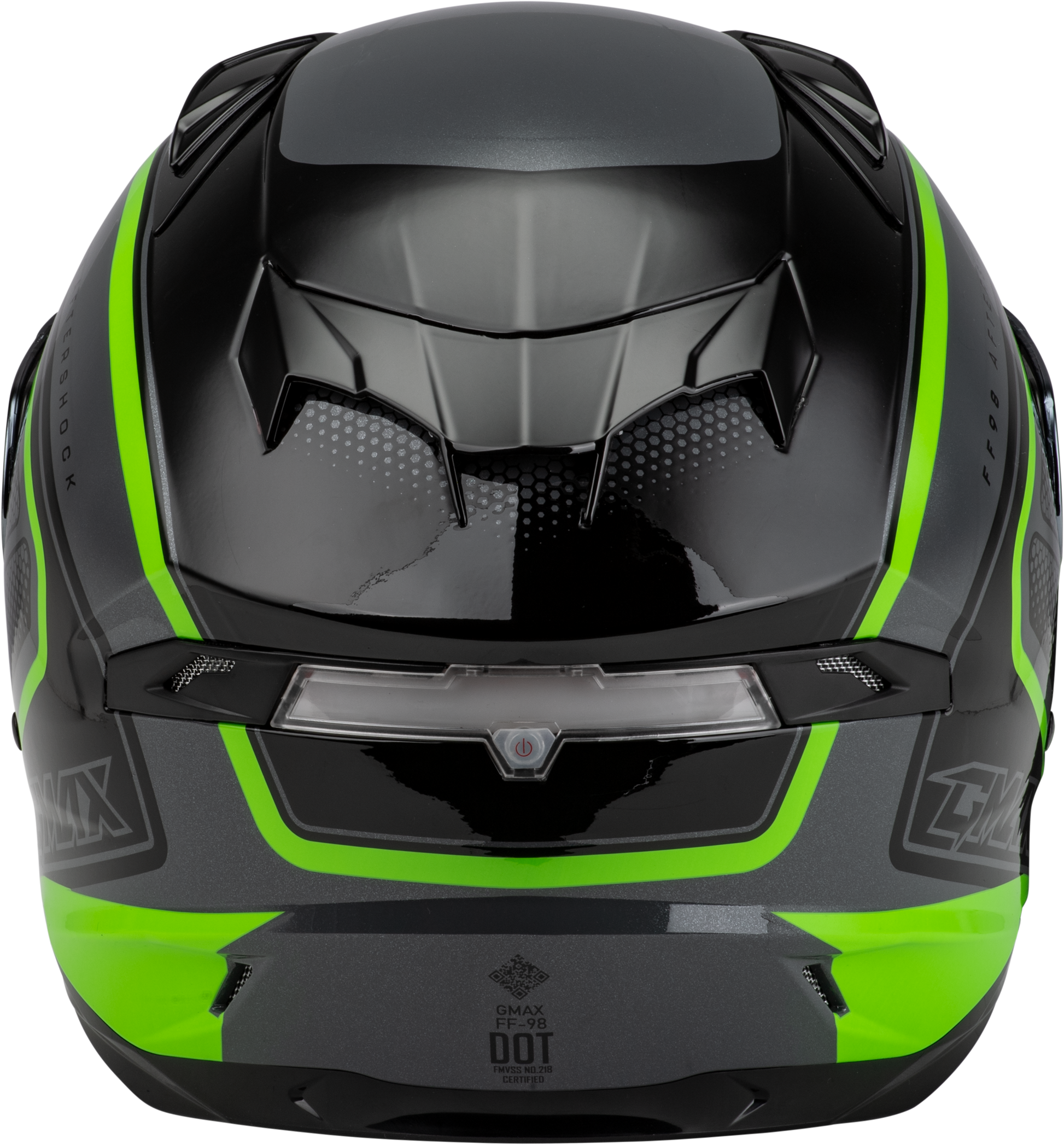 GMAX FF - 98 Aftershock Helmet Grey/Neon Green XS with Integrated LED Rear Light and Quick - Release Face Shield - Kelly Motorsports