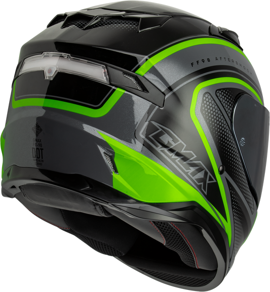 GMAX FF - 98 Aftershock Helmet Grey/Neon Green XS with Integrated LED Rear Light and Quick - Release Face Shield - Kelly Motorsports