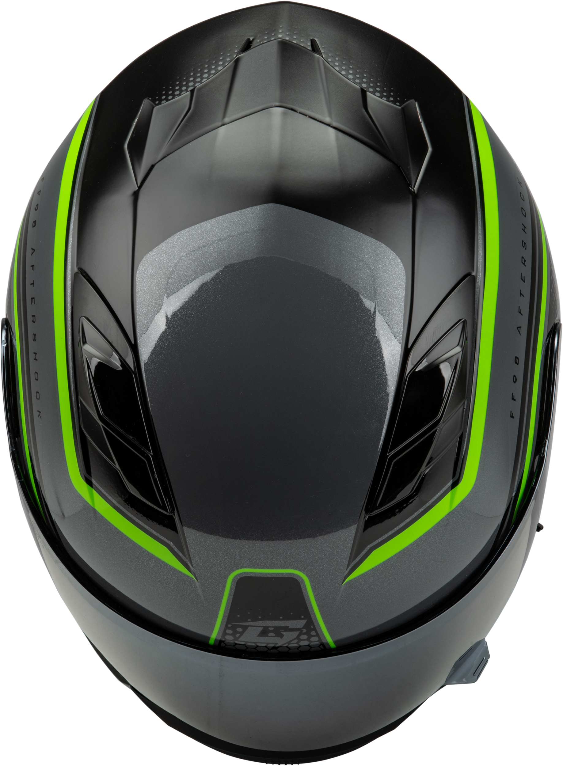 GMAX FF - 98 Aftershock Helmet Grey/Neon Green XS with Integrated LED Rear Light and Quick - Release Face Shield - Kelly Motorsports