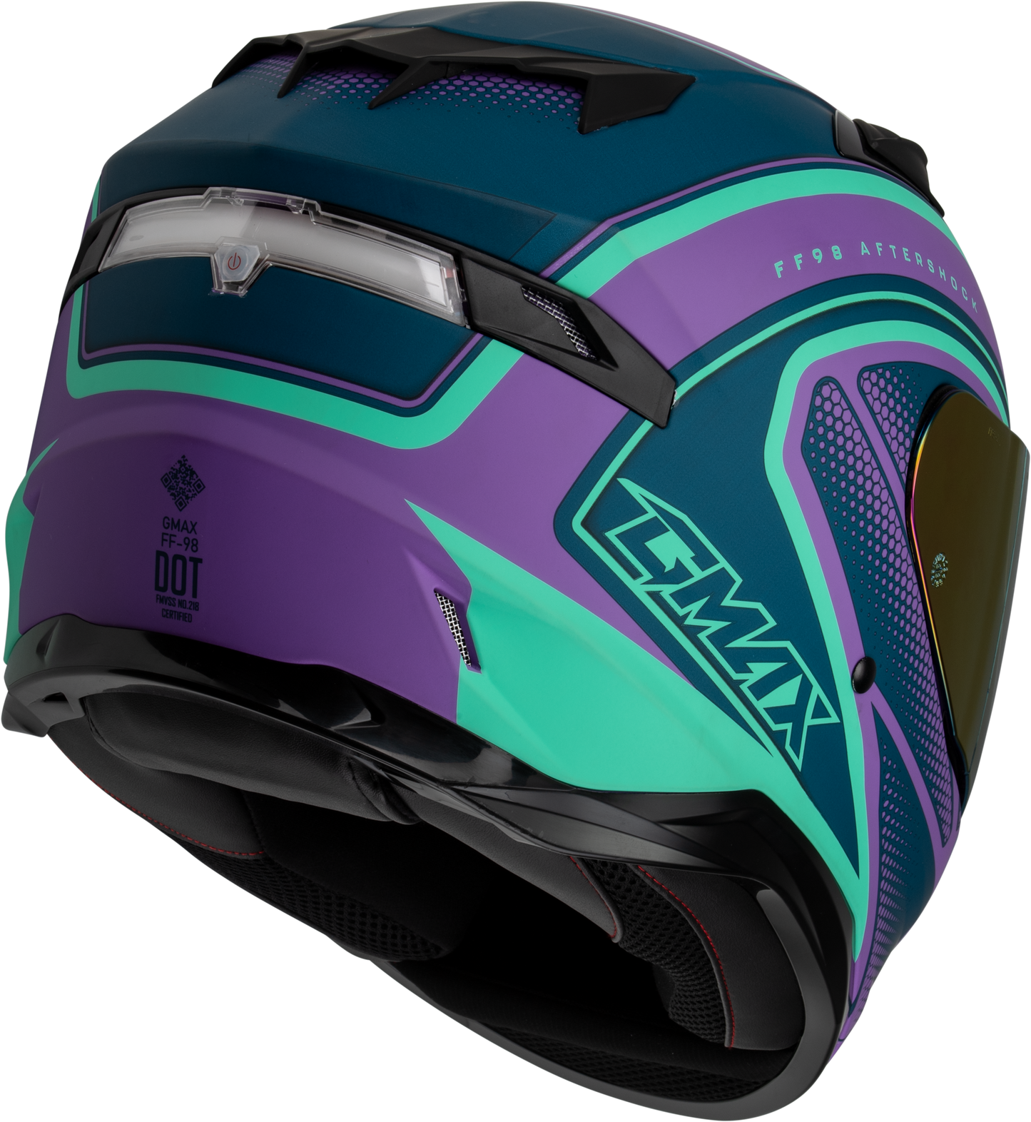 GMAX FF - 98 Aftershock Helmet Matte Purple/Blue Large with Integrated LED Rear Light - Kelly Motorsports