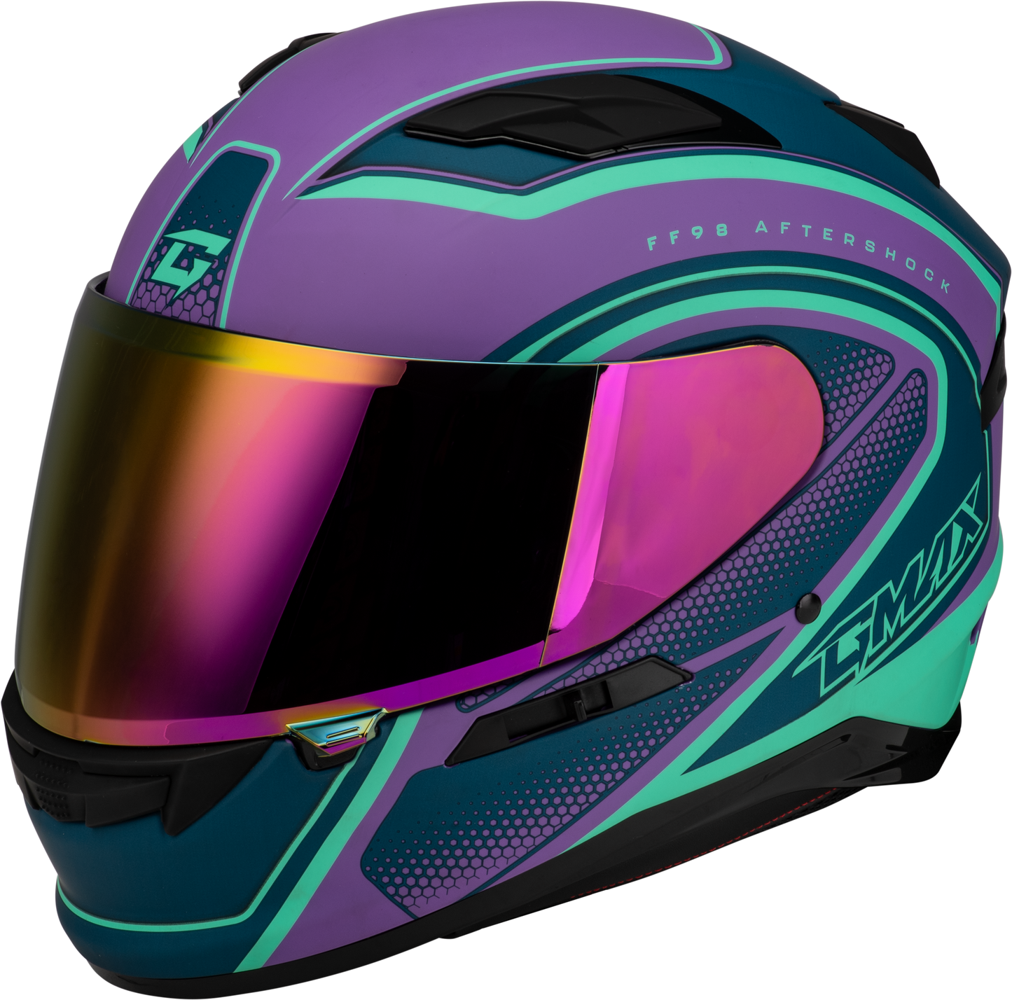 GMAX FF - 98 Aftershock Helmet Matte Purple/Blue Medium with Integrated LED Rear Light and Quick - Release Shield - Kelly Motorsports