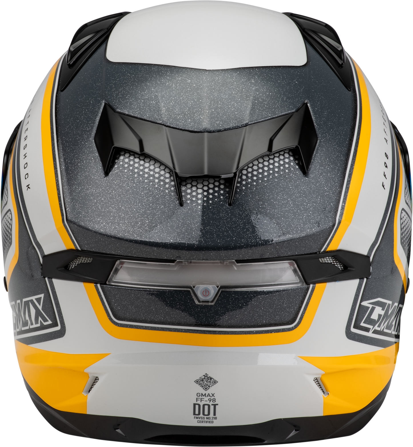GMAX FF - 98 Aftershock Helmet White/Metallic Silver Large with Integrated LED Rear Light and Quick - Release Face Shield - Kelly Motorsports