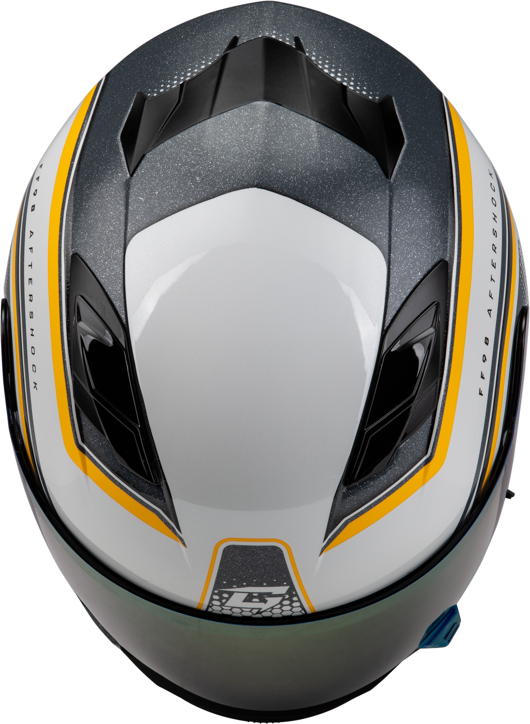 GMAX FF - 98 Aftershock Helmet White/Metallic Silver Large with Integrated LED Rear Light and Quick - Release Face Shield - Kelly Motorsports