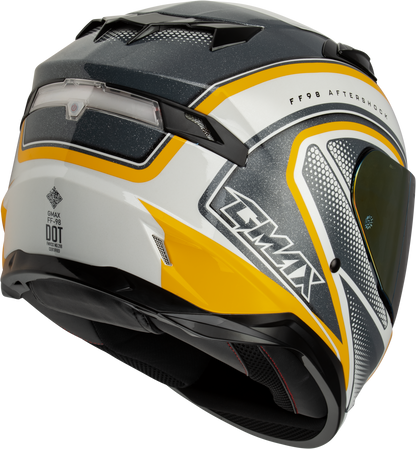 GMAX FF - 98 Aftershock Helmet White/Metallic Silver Small with Integrated LED Rear Light and Quick - Release Shield - Kelly Motorsports