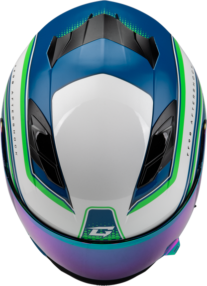 GMAX FF - 98 Aftershock Helmet White/Neon Green Small with Integrated LED Rear Light and Quick - Release Face Shield - Kelly Motorsports