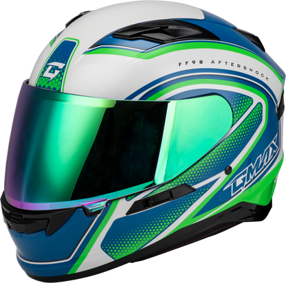 GMAX FF - 98 Aftershock Helmet White/Neon Green Small with Integrated LED Rear Light and Quick - Release Face Shield - Kelly Motorsports