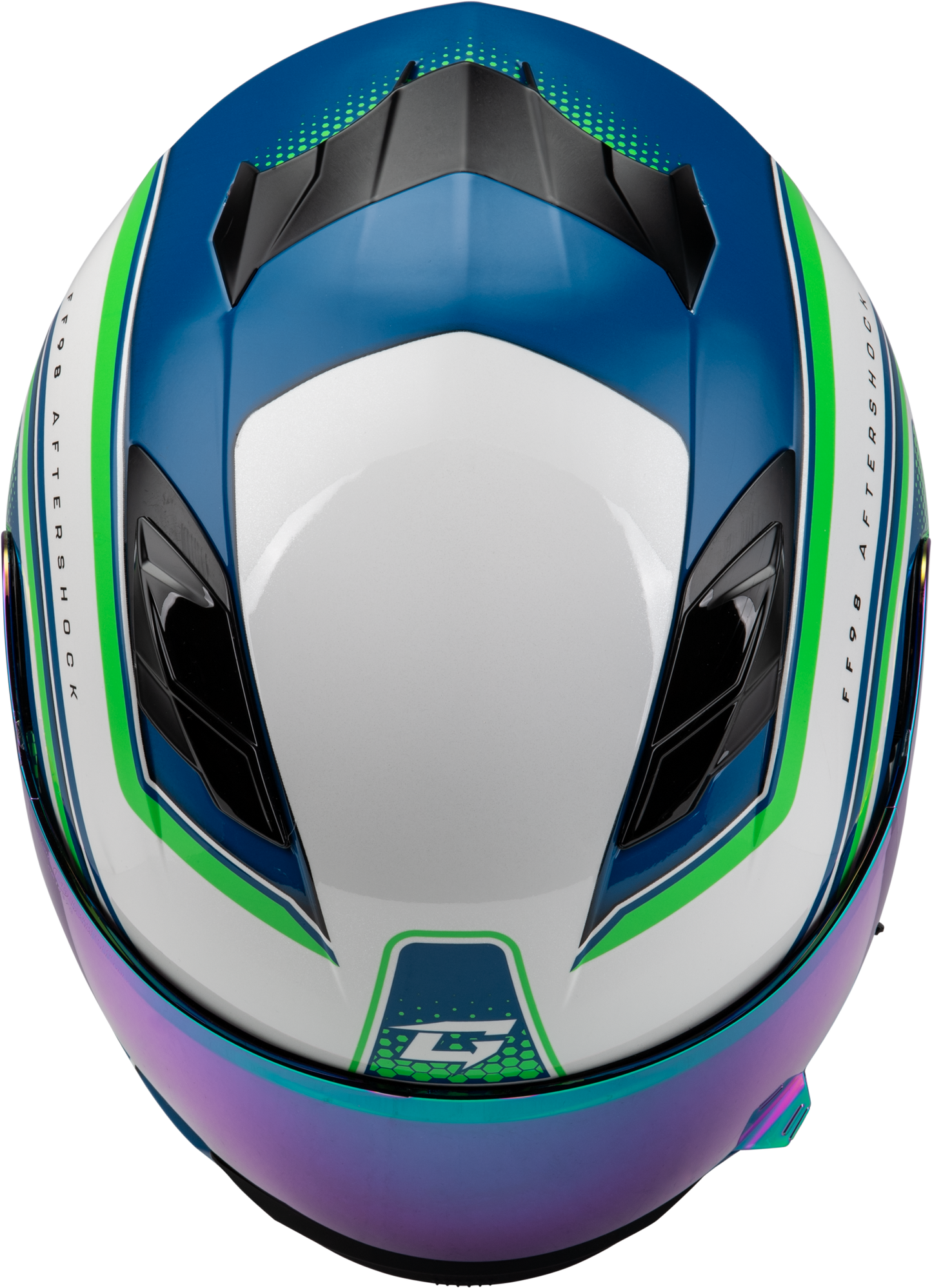 GMAX FF - 98 Aftershock Helmet White/Neon Green XS - DOT Approved Motorcycle Helmet with Integrated LED Rear Light and Quick Release Face Shield - Kelly Motorsports