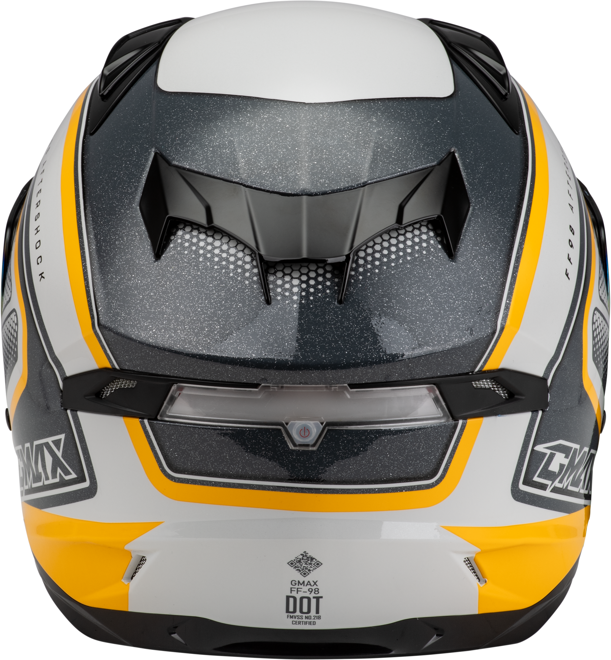 GMAX FF - 98 Aftershock Helmet with LED Rear Light and Quick - Release Shield - White/Metallic Silver - Kelly Motorsports