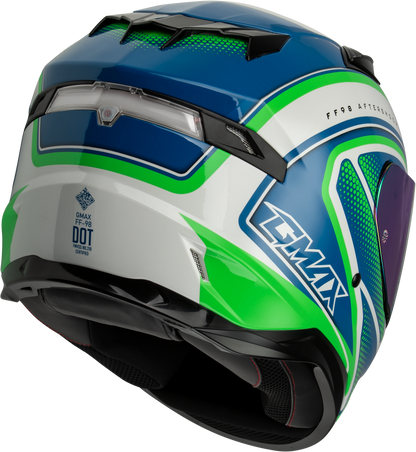 GMAX FF - 98 Aftershock Helmet with LED Rear Light and Quick - Release Shield - White/Neon Green XL - Kelly Motorsports