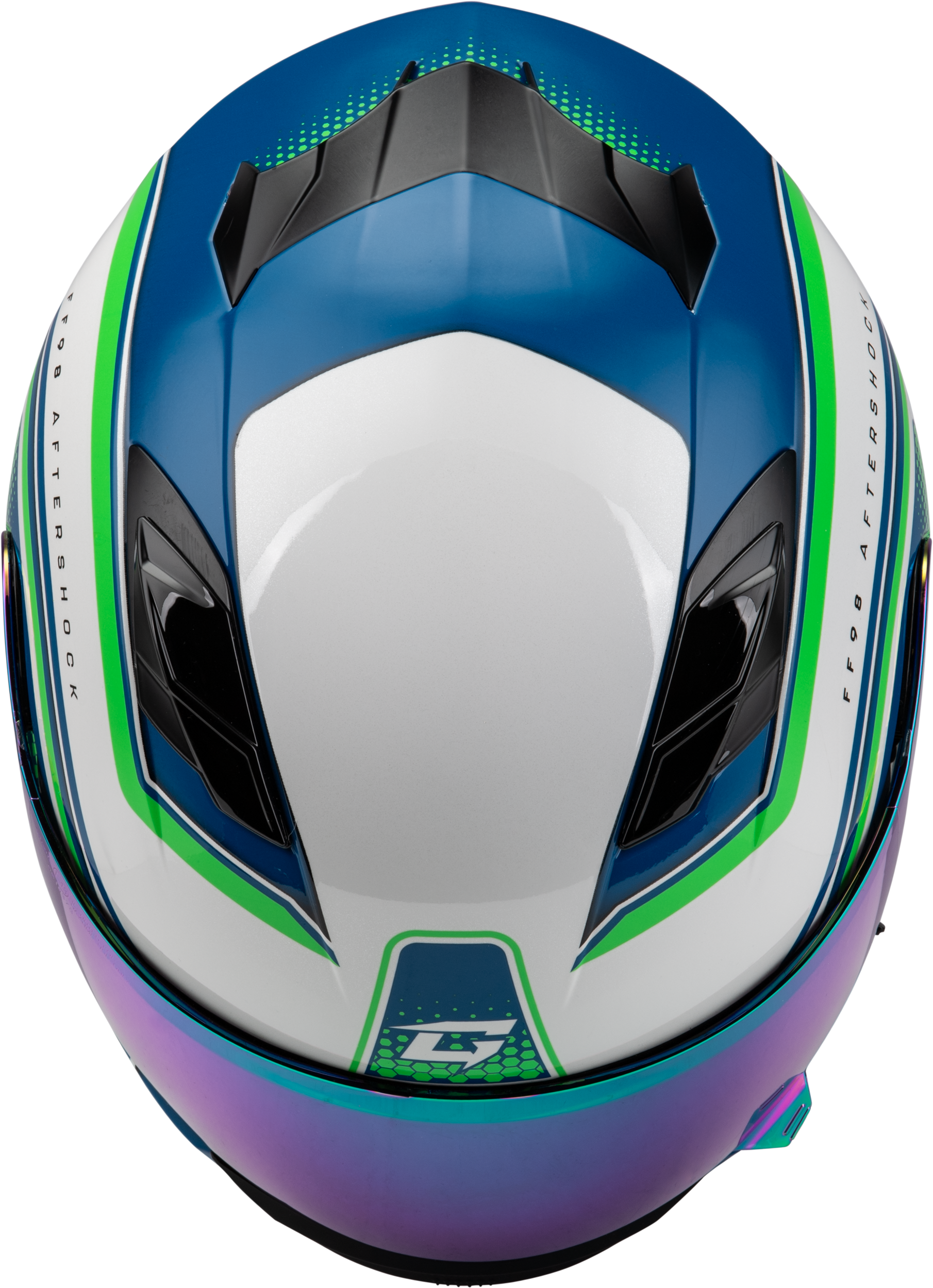 GMAX FF - 98 Aftershock Helmet with LED Rear Light and Quick - Release Shield - White/Neon Green XL - Kelly Motorsports