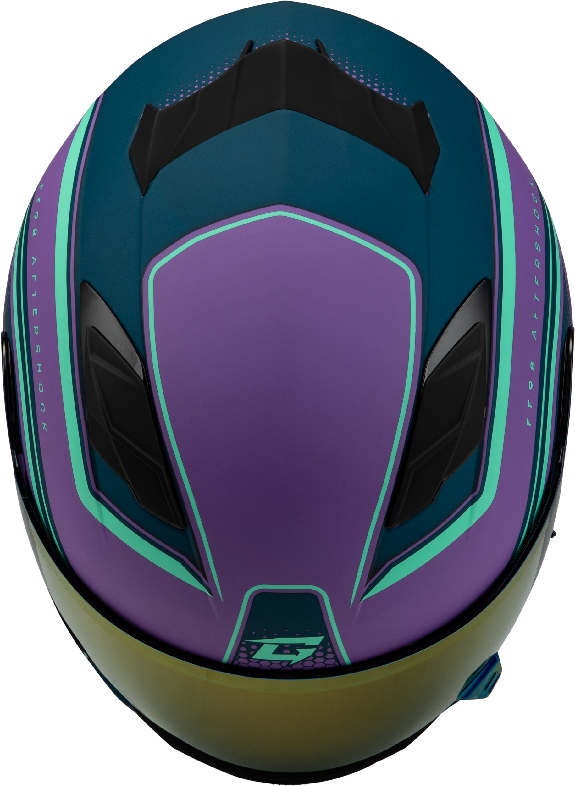 GMAX FF - 98 Aftershock Matte Purple/Blue Motorcycle Helmet with Integrated LED Rear Light and Quick - Release Face Shield - Kelly Motorsports