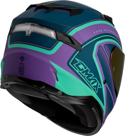 GMAX FF - 98 Aftershock Matte Purple/Blue Motorcycle Helmet with Integrated LED Rear Light and Quick - Release Face Shield - Kelly Motorsports