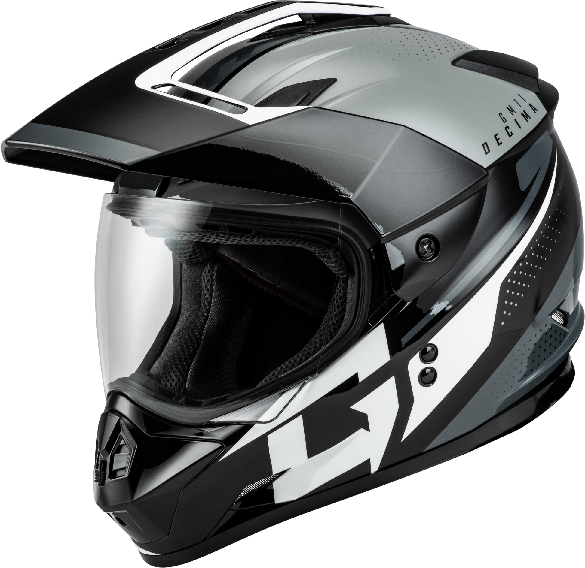 GMAX GM - 11 Decima Dual Sport Helmet Black/Grey/White XL - Versatile Motorcycle Protection - Kelly Motorsports