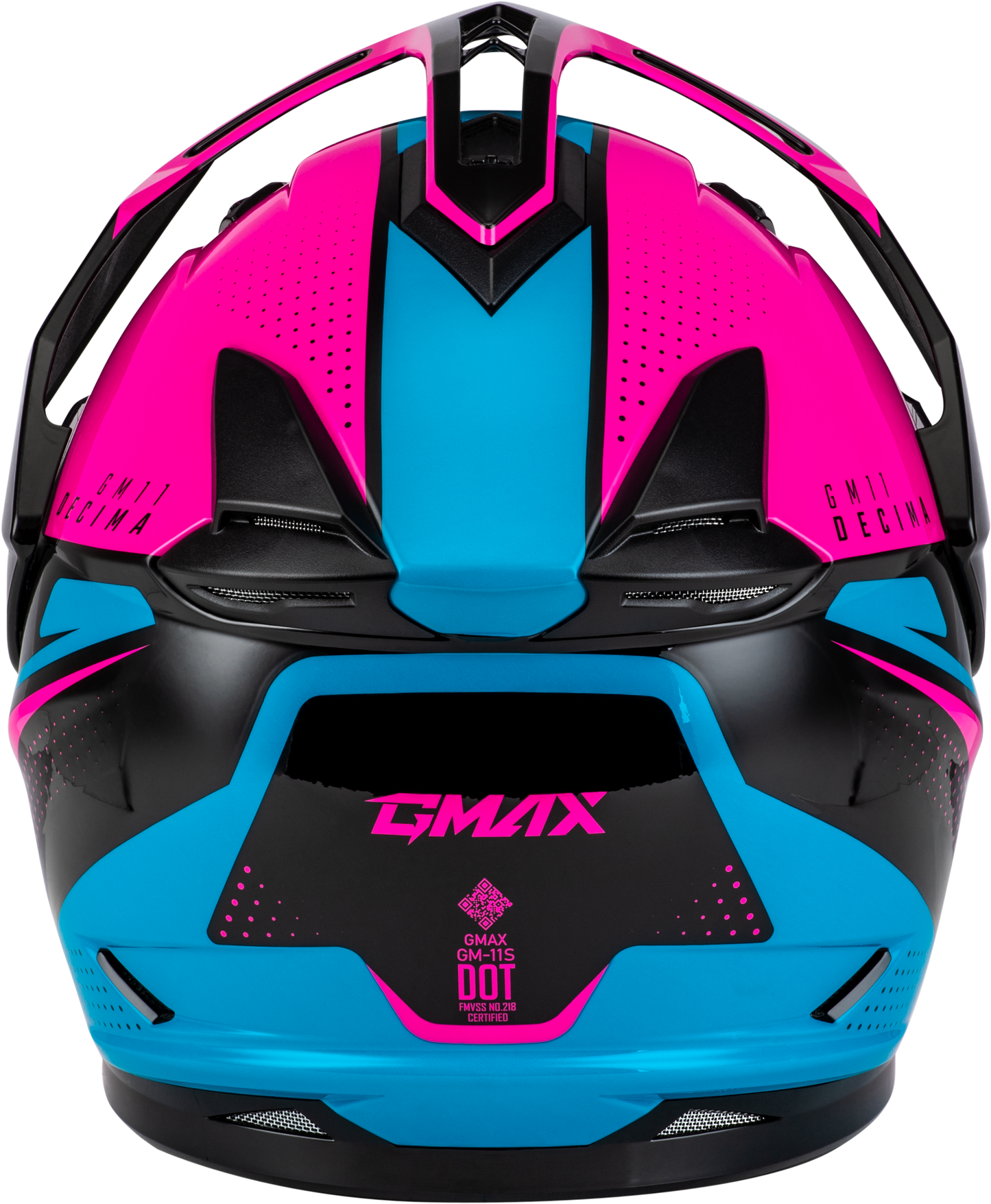 GMAX GM - 11 Decima Helmet Black/Pink/Blue Medium – Versatile Dual Sport Motorcycle Helmet with Sun - Blocking Peak and Advanced Features - Kelly Motorsports