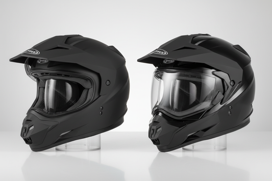 GMAX GM-11 Dual Sport Helmet side-by-side hero on light background