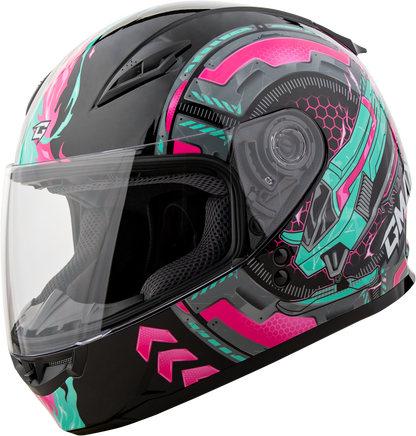 GMAX GM - 49Y Kids Motorcycle Helmet with Adjustable Interior - Black/Pink/Aqua - Kelly Motorsports