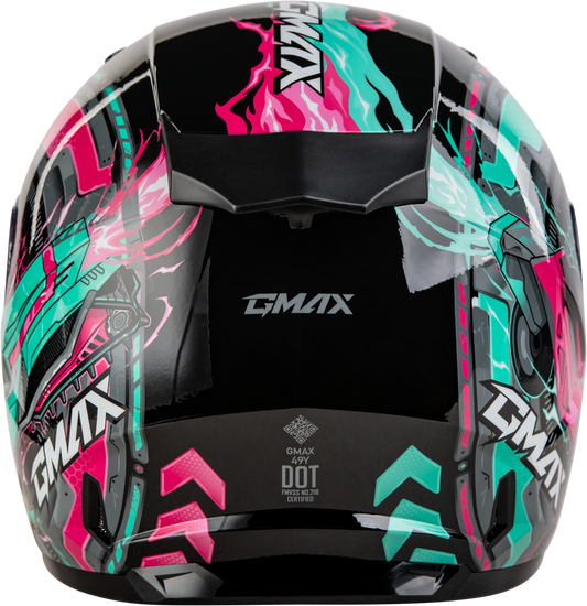 GMAX GM - 49Y Kids Motorcycle Helmet with Adjustable Interior - Black/Pink/Aqua - Kelly Motorsports