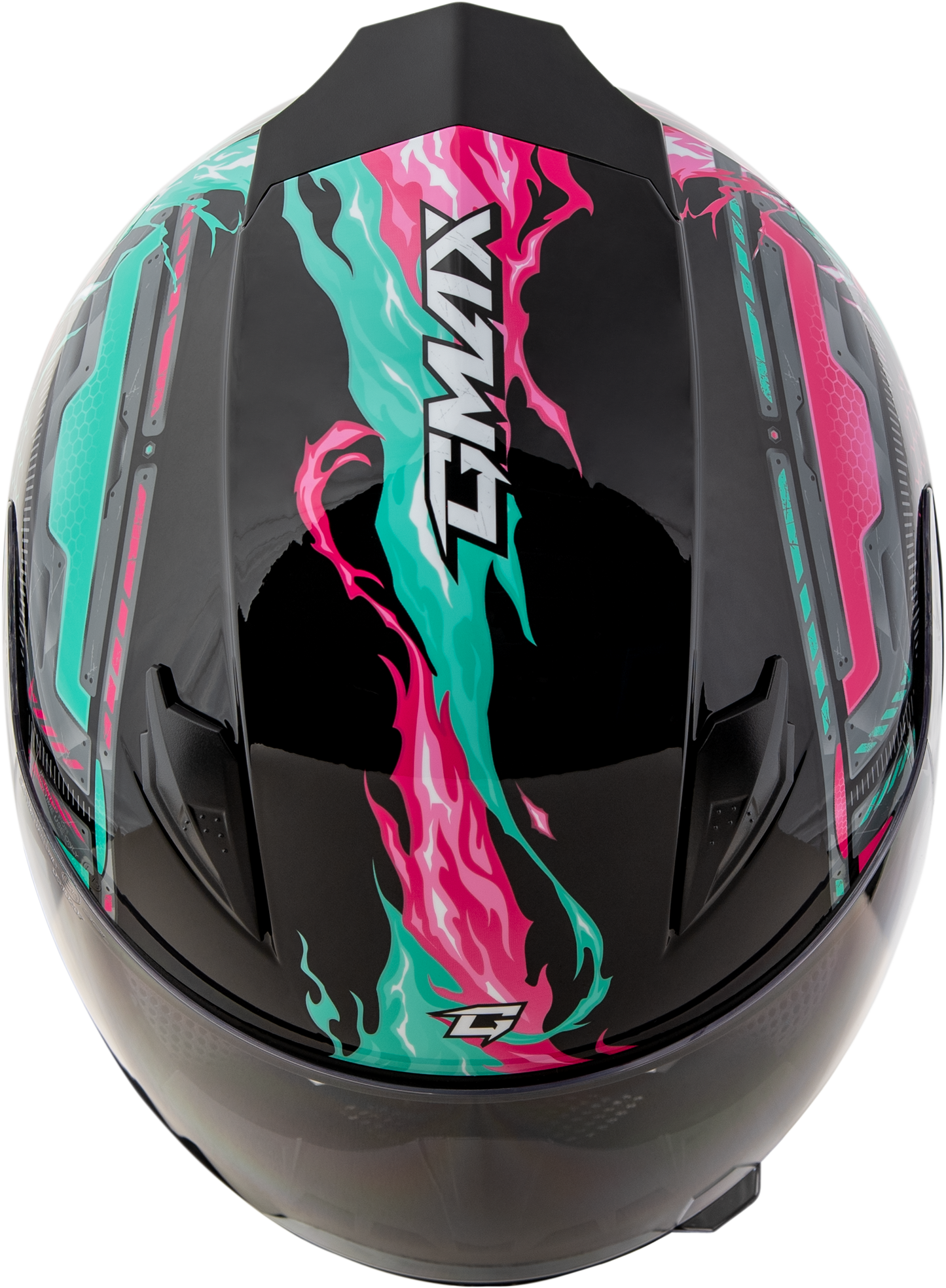 GMAX GM - 49Y Kids Motorcycle Helmet with Adjustable Interior - Black/Pink/Aqua - Kelly Motorsports
