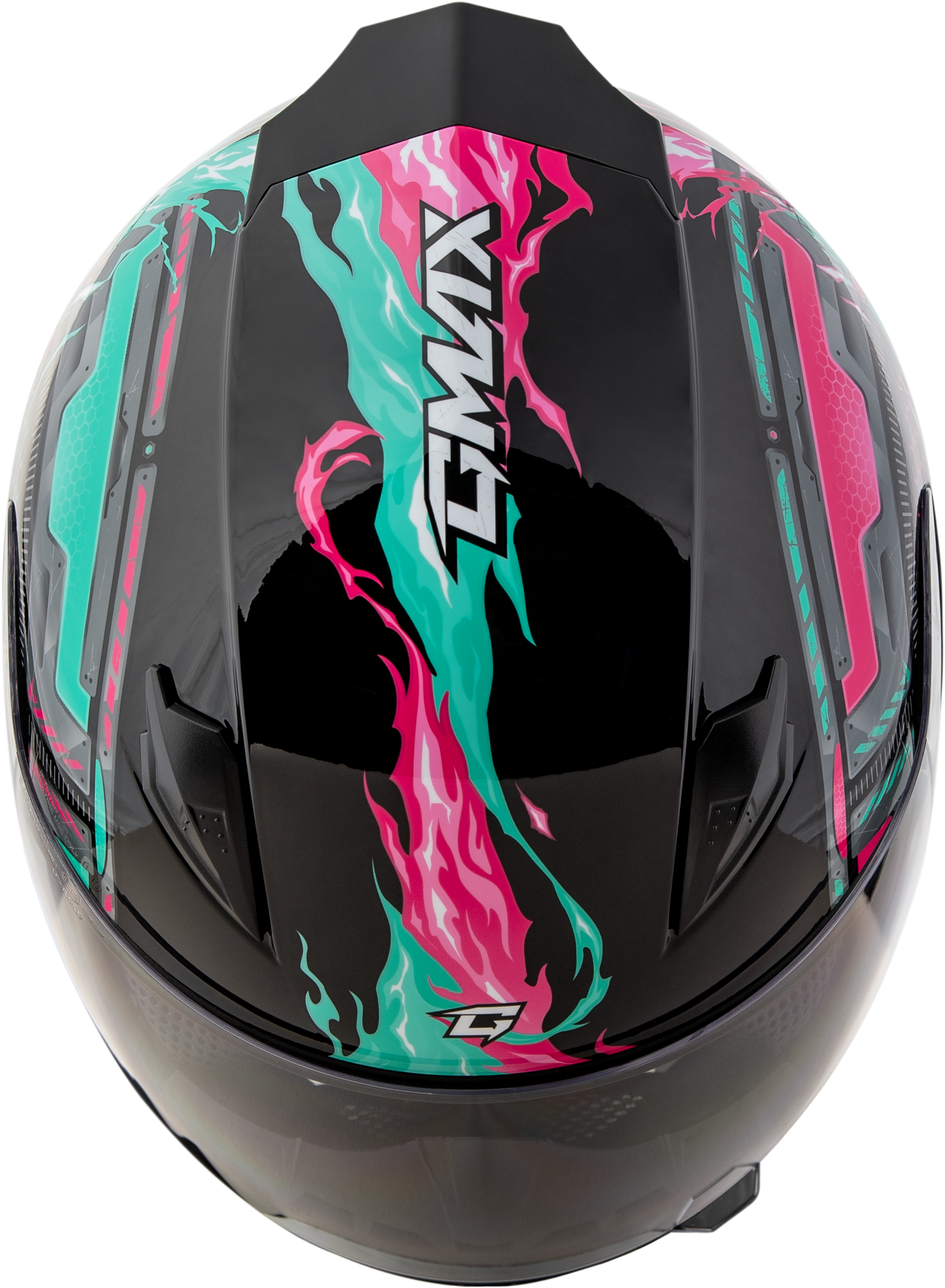 GMAX GM - 49Y Kids Motorcycle Helmet with Adjustable Interior - Black/Pink/Aqua - Kelly Motorsports