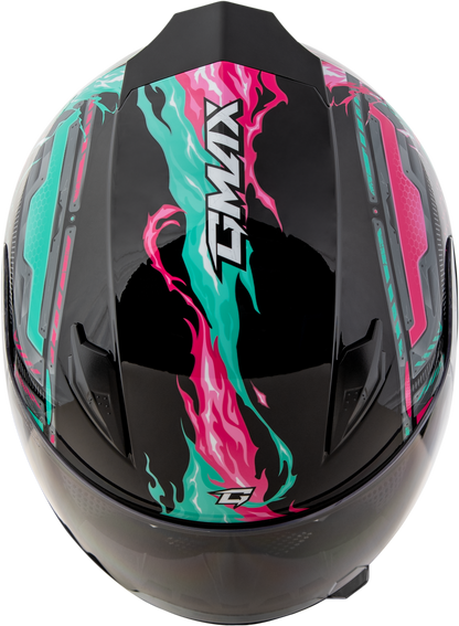 GMAX GM - 49Y Kids Motorcycle Helmet with Adjustable Interior - Black/Pink/Aqua - Kelly Motorsports