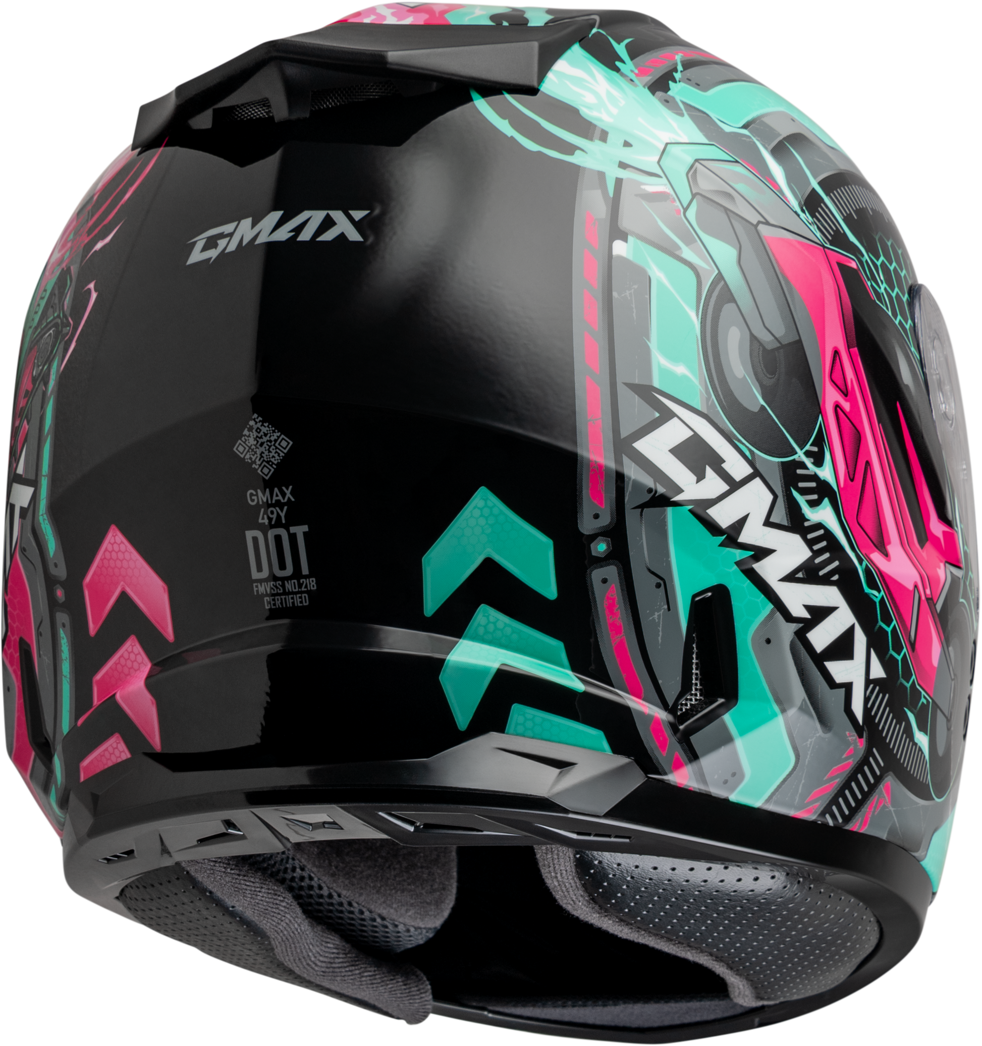 GMAX GM - 49Y Kids Motorcycle Helmet with Adjustable Interior - Black/Pink/Aqua - Kelly Motorsports