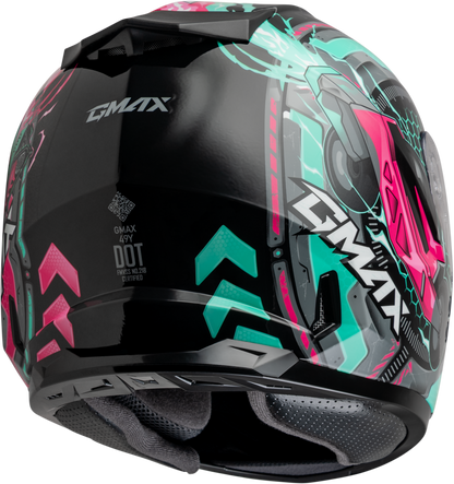 GMAX GM - 49Y Kids Motorcycle Helmet with Adjustable Interior - Black/Pink/Aqua - Kelly Motorsports
