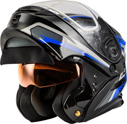 GMAX Md 01s Transistor Snow Helmet Blue/Black with Quick Release Buckle and Integrated LED Light - Kelly Motorsports