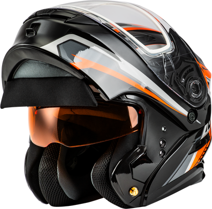 GMAX MD - 01S Transistor Snow Helmet Orange/Black Small with Quick Release Buckle - Kelly Motorsports