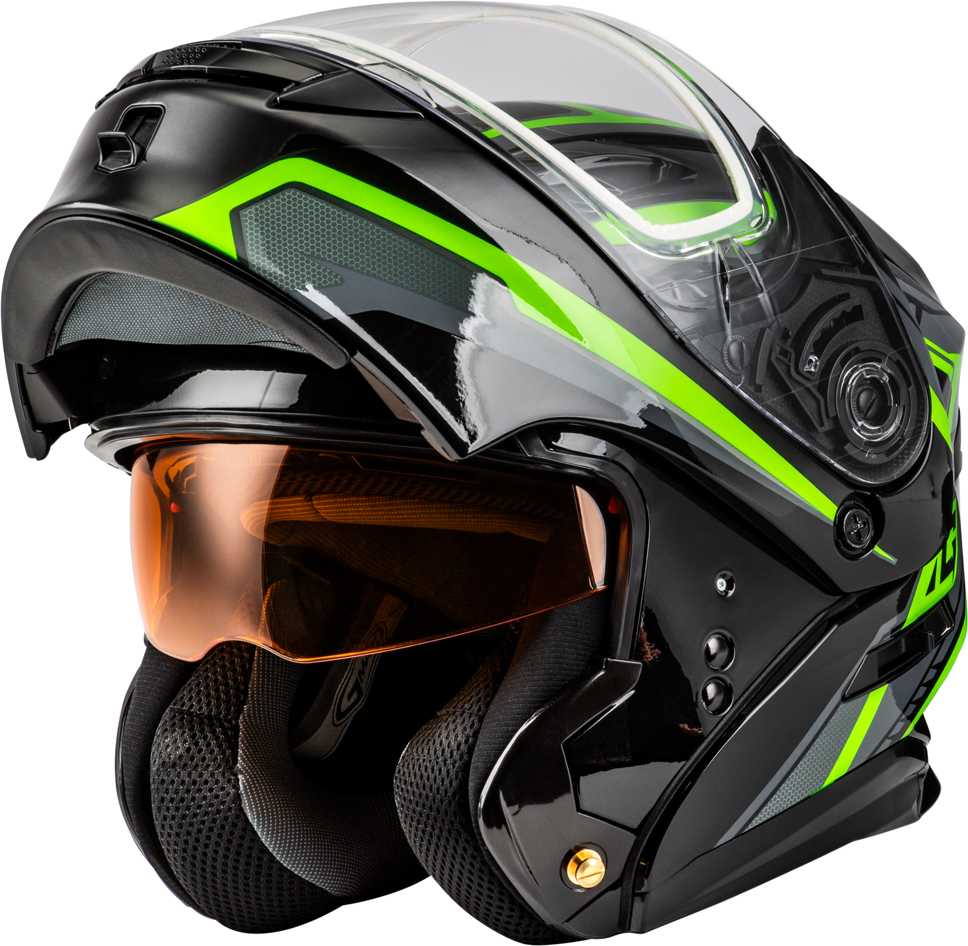 GMAX Md 01s Transistor Snow Helmet with Quick Release Buckle and LED Light - Black, Grey, Green, X - Small - Kelly Motorsports
