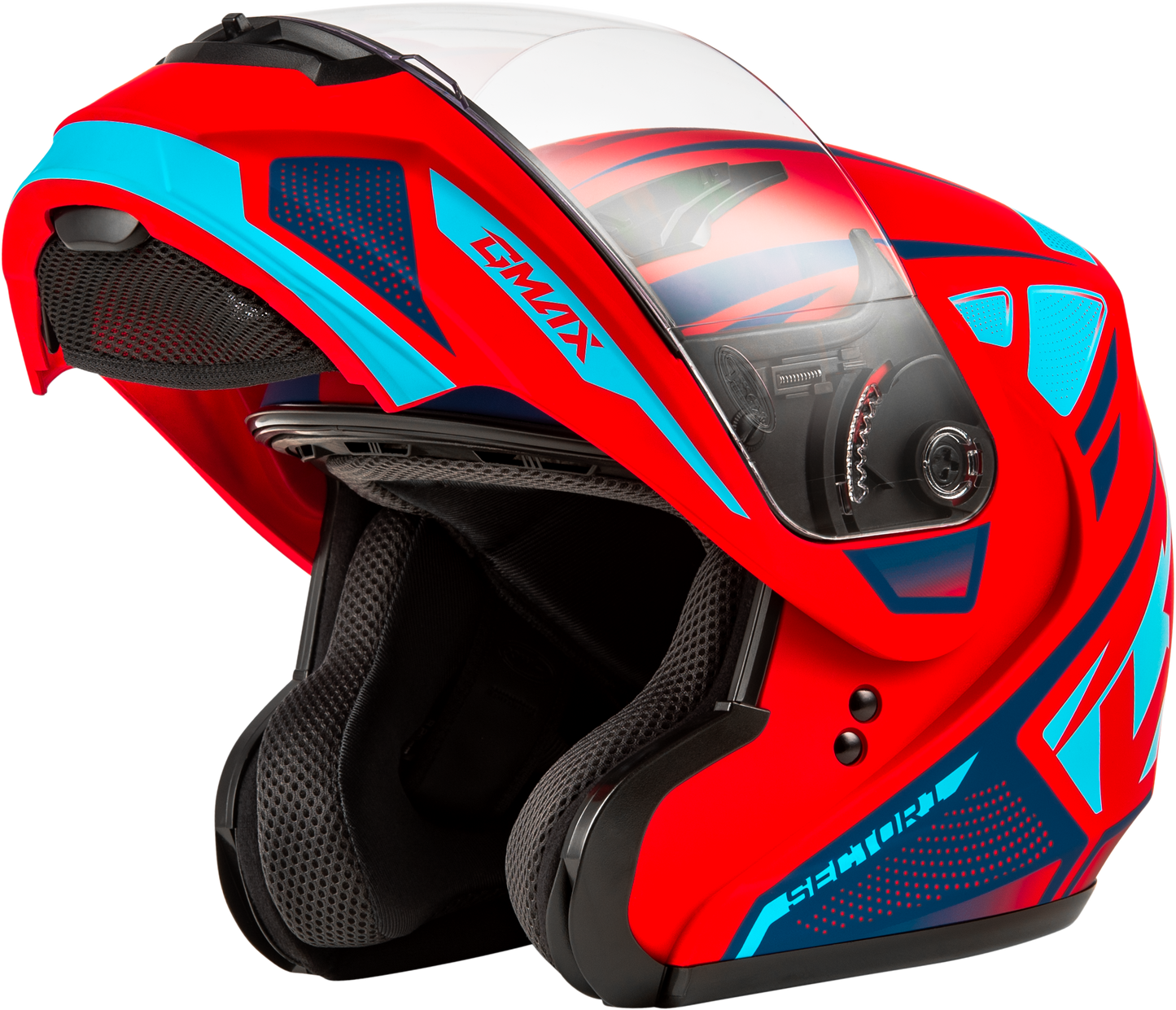 GMAX MD - 04 Sector Matte Red and Blue Cross - Country Helmet with Removable COOLMAX Liner - Kelly Motorsports