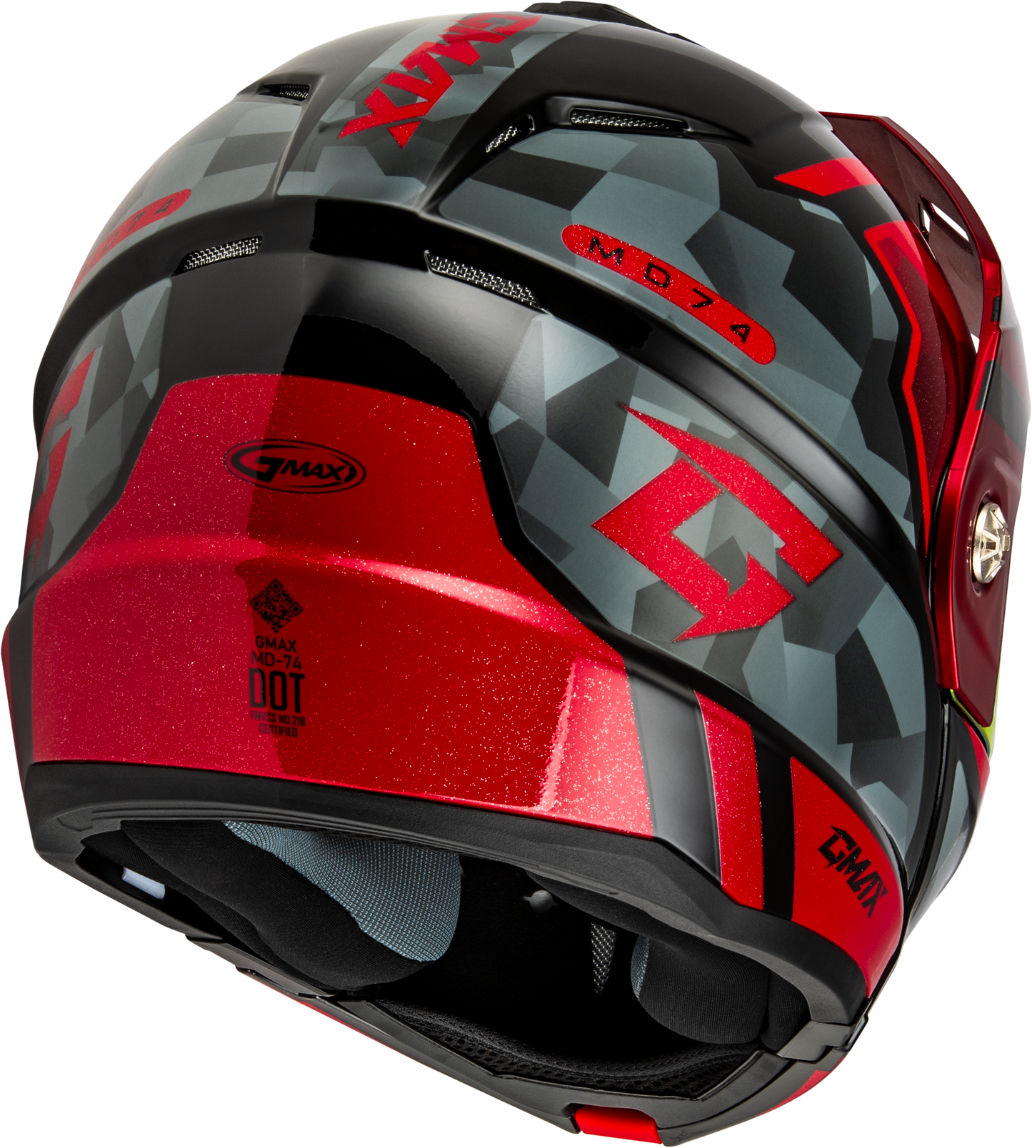 GMAX MD - 74 Striker Modular Helmet with Red Shield - Black/Grey/Red Metallic, Size XS - Kelly Motorsports
