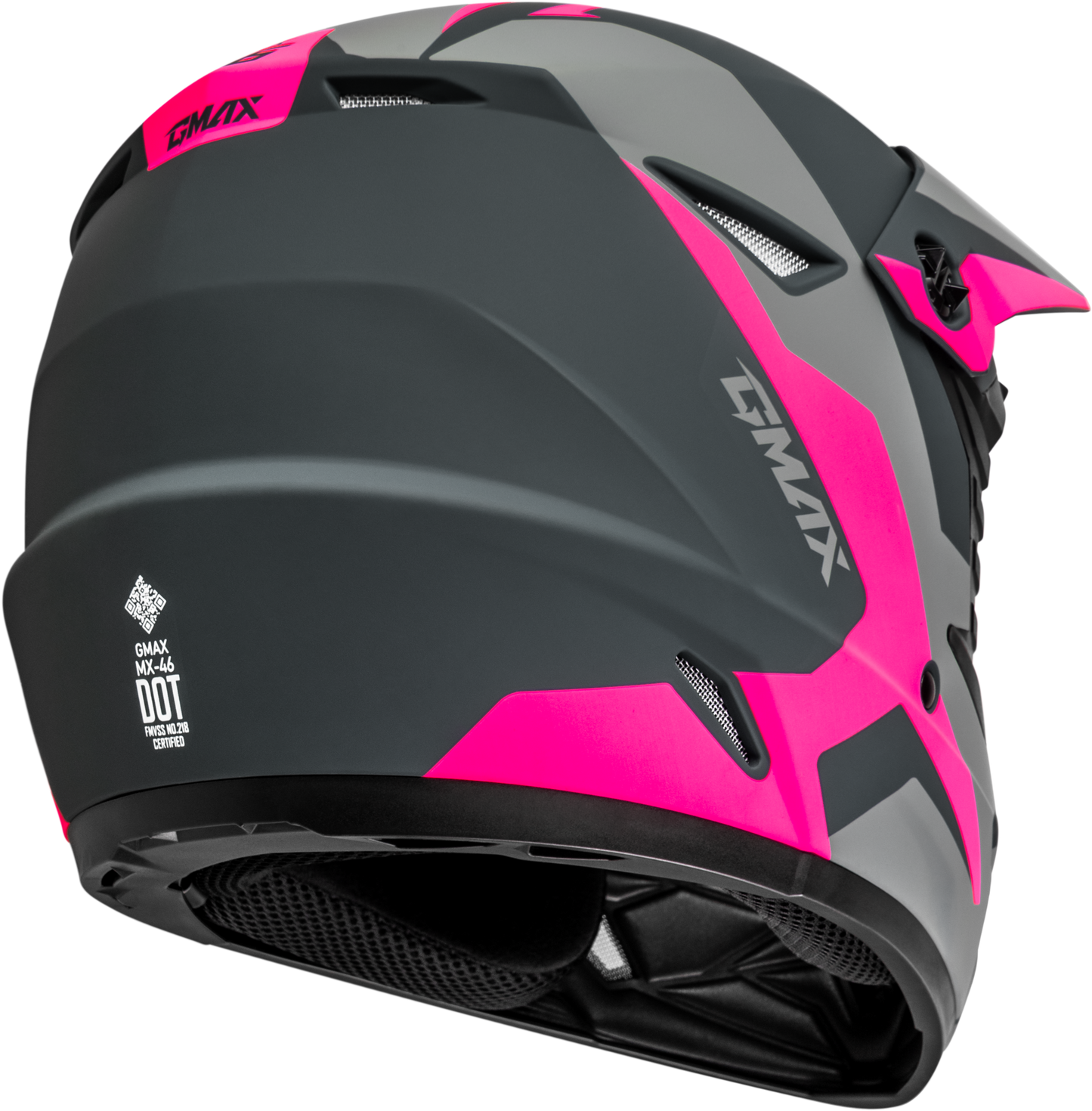 GMAX Mx 46 Cyclus Hemet Matte Grey/Pink Large Motorcycle Helmet with 19 Vents and Removable Interior - Kelly Motorsports