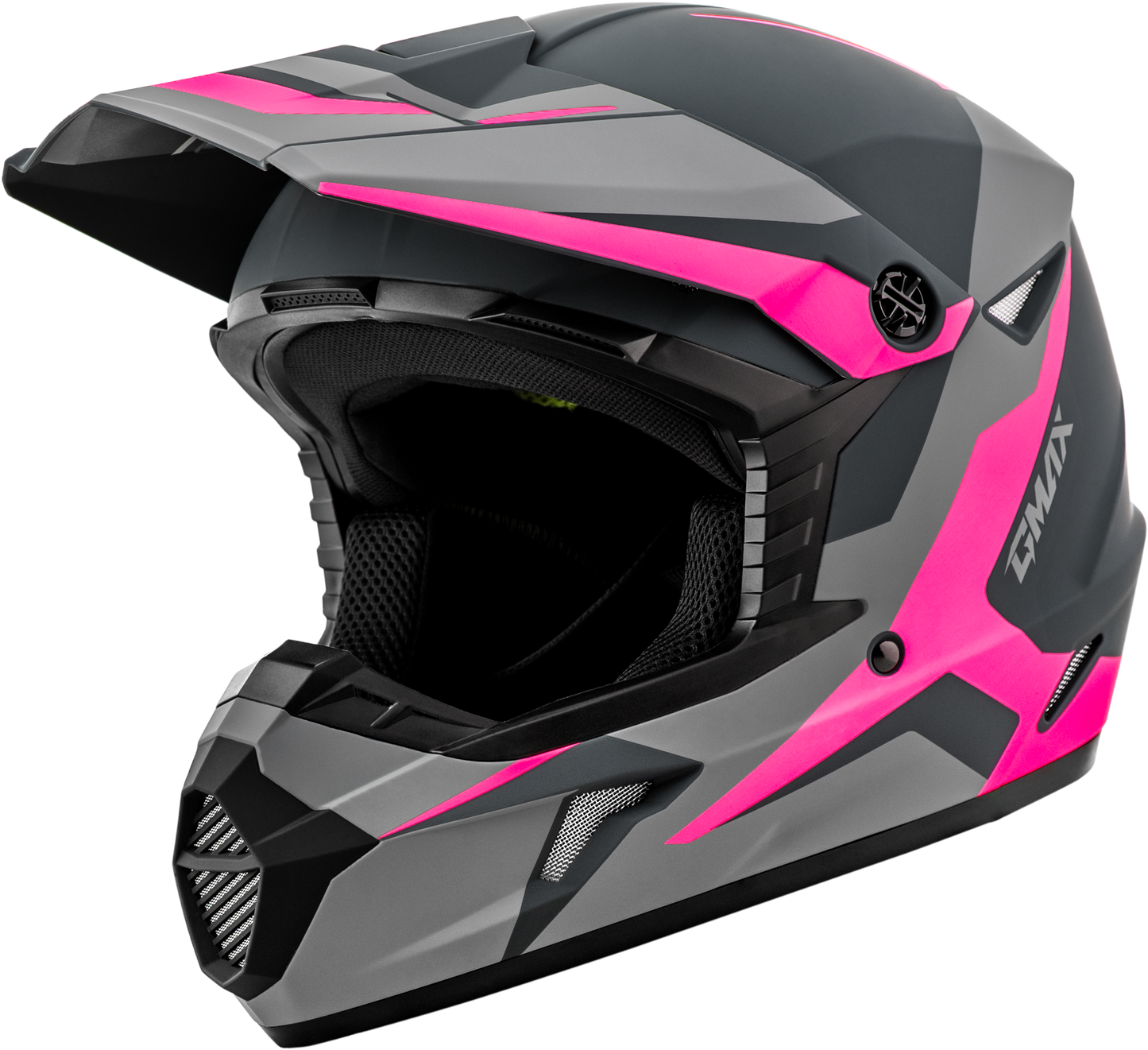 GMAX MX 46 Cyclus Hemet Matte Grey/Pink XL Motorcycle Helmet with 19 Vents - Kelly Motorsports