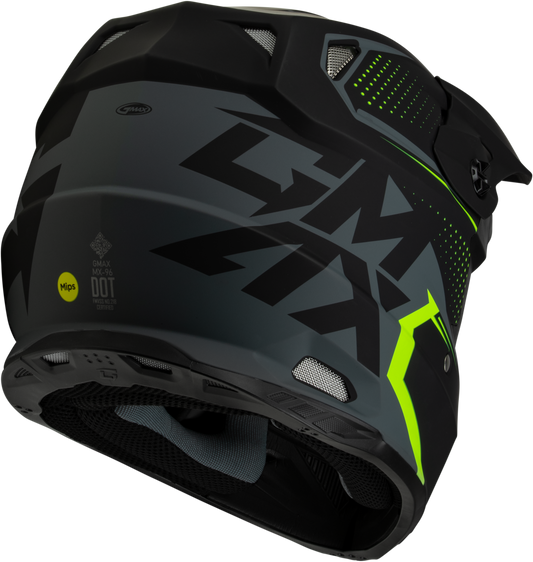 GMAX MX - 96 Helmet Matte Grey/Hi Viz XL with MIPS and Advanced Ventilation - Kelly Motorsports