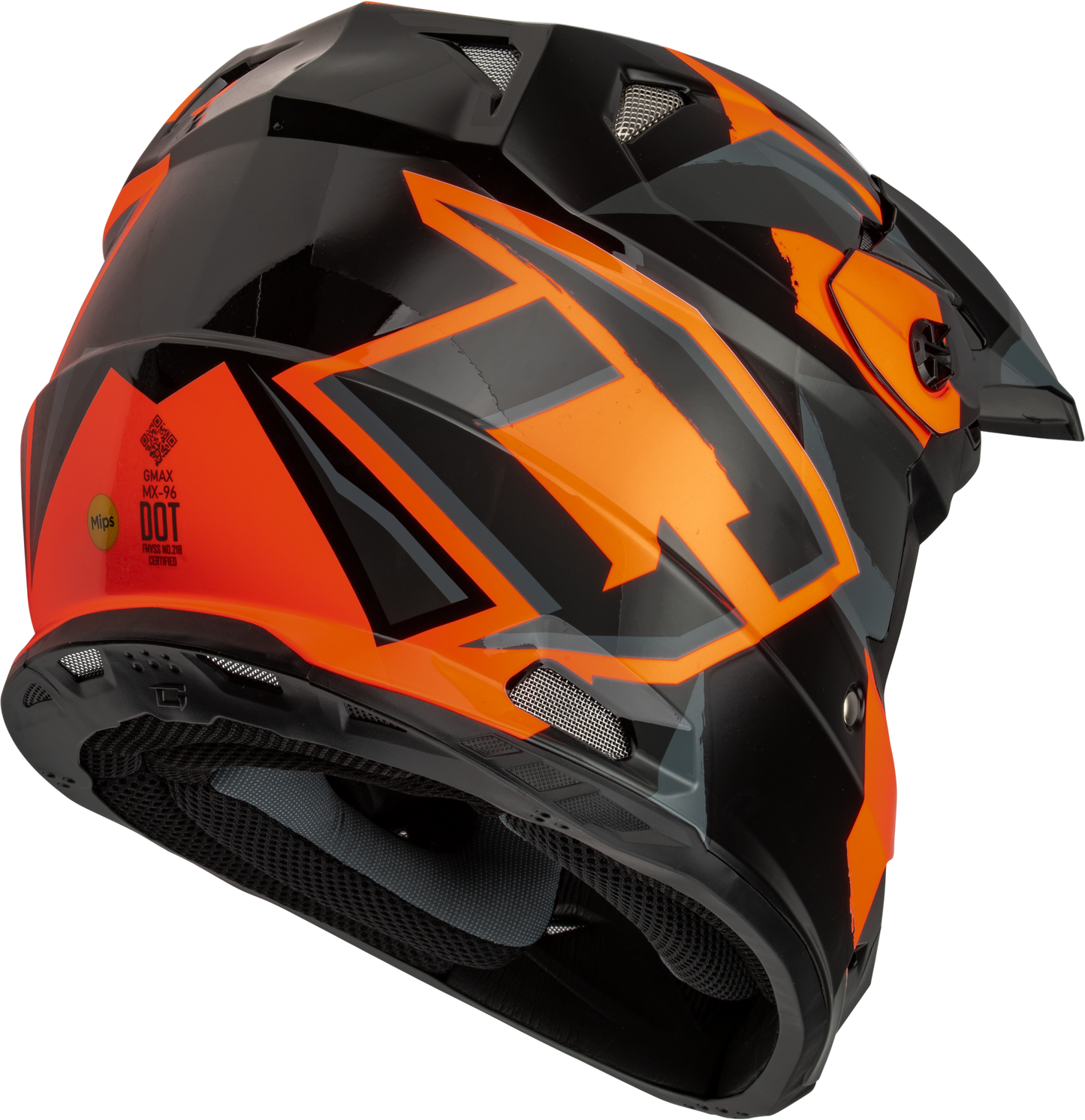 GMAX MX - 96 Splinter Helmet Black/Orange Large with MIPS and Advanced Ventilation - Kelly Motorsports