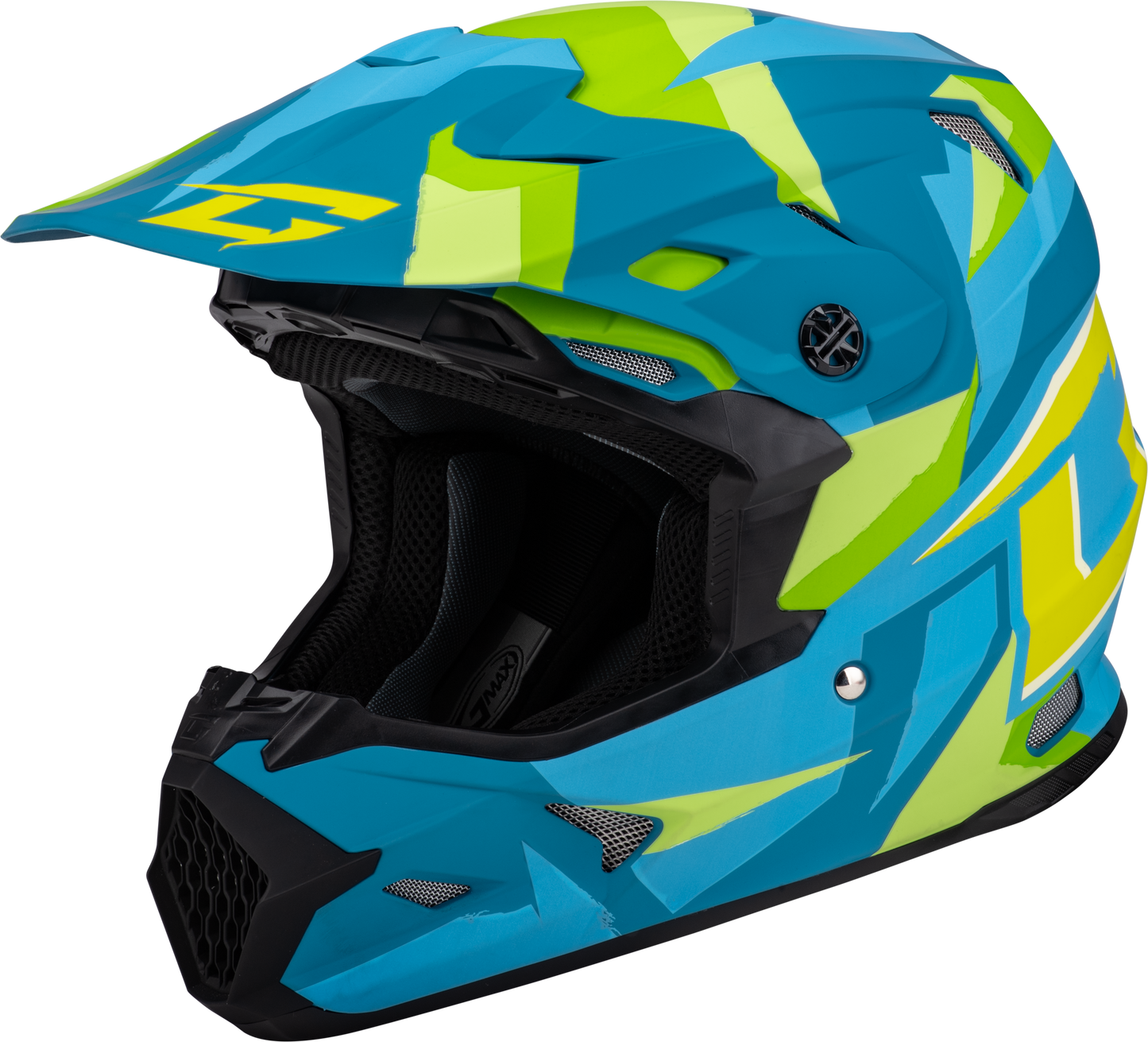 GMAX MX - 96 Splinter Helmet Matte Blue/Green - Lightweight DOT - Approved Motorcycle Helmet with MIPS and Ventilation System - Kelly Motorsports