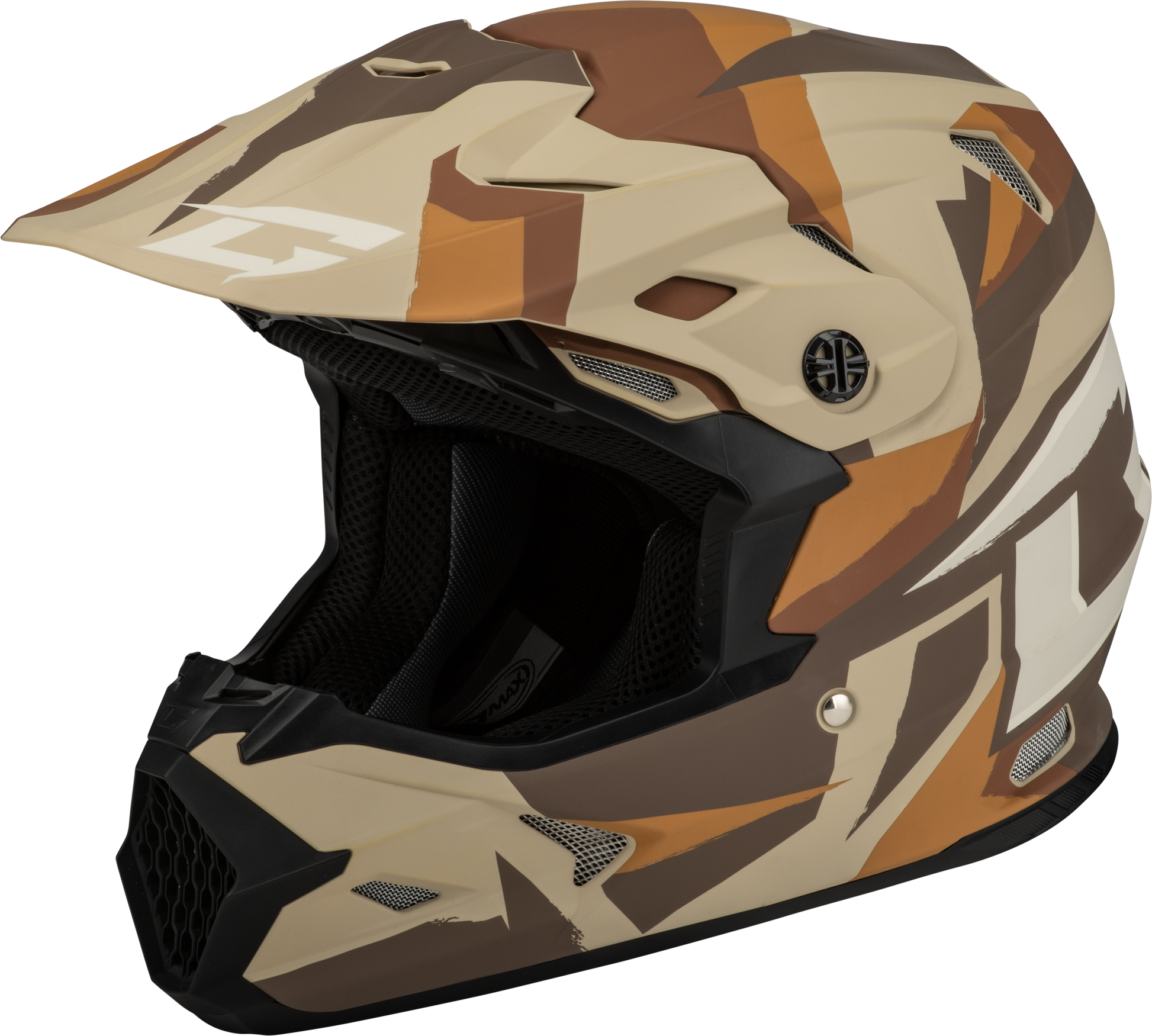 GMAX MX - 96 Splinter Helmet Matte Brown/Tan/White XS with MIPS and Advanced Ventilation - Kelly Motorsports